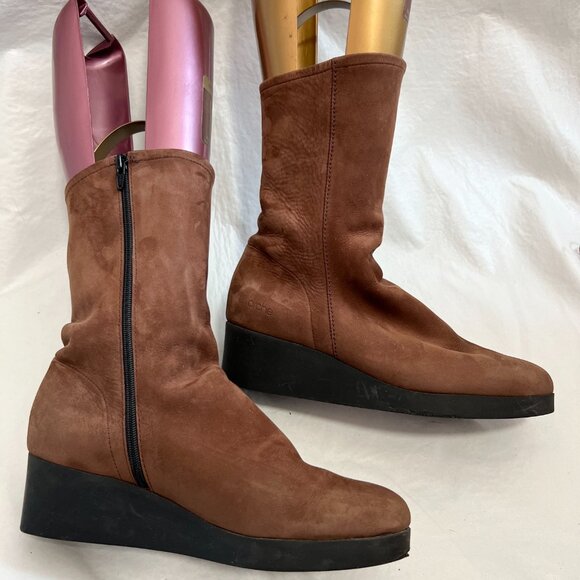 Arche boots hazelnut brown nubuck leather wedge high heel mid calf 38 7 zip up - Picture 7 of 12